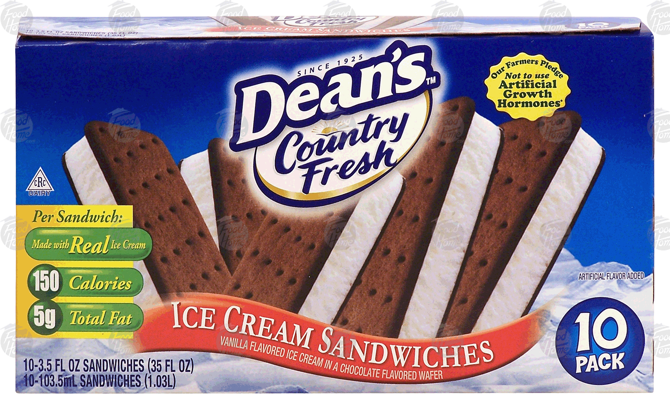 Dean's Country Fresh ice cream sandwiches; vanilla ice cream, 10 pack Full-Size Picture